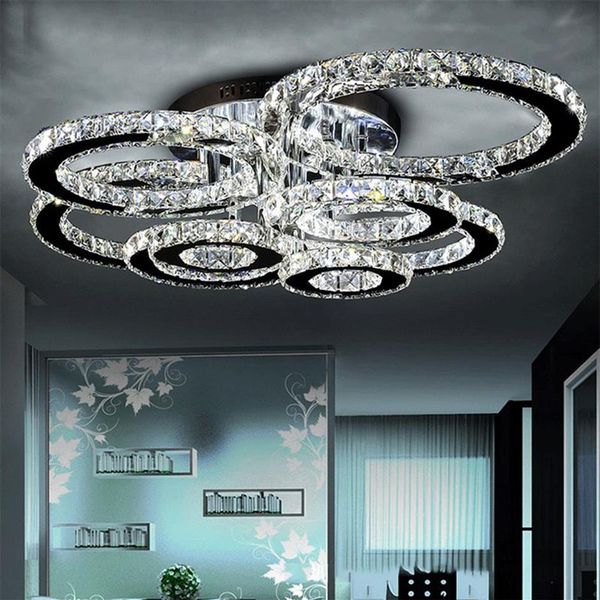 Lustres modernes Luminaire d'intérieur Lampes de plafond en cristal en acier inoxydable pour salon Chambre Bague en diamant LED Lustres Lampa331u