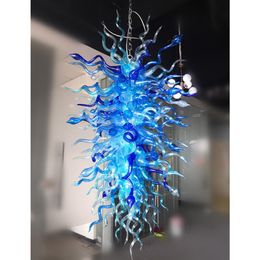 Moderne Kroonluchters Rustieke Blauwe Schaduw Kleur Handgeblazen Glazen Ketting Kroonluchters LED Verlichting voor Woonkamer286l