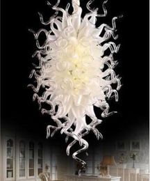 Candelabros de diseño de arte de estilo moderno, luces de techo de araña de cristal de Murano soplado a mano blanco esmerilado para casa de bodas