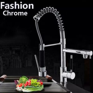 Modern Chrome Brass Spring Kitchen Faucet Swivel Spout Sink Mixer Tap Deck Mount
