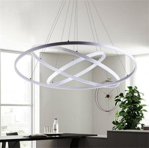 Moderne cirkelvormige ring hanglampen 3/2/1 cirkel ringen acryl aluminium body led-verlichting plafondlamp armaturen voor woonkamer eetkamer