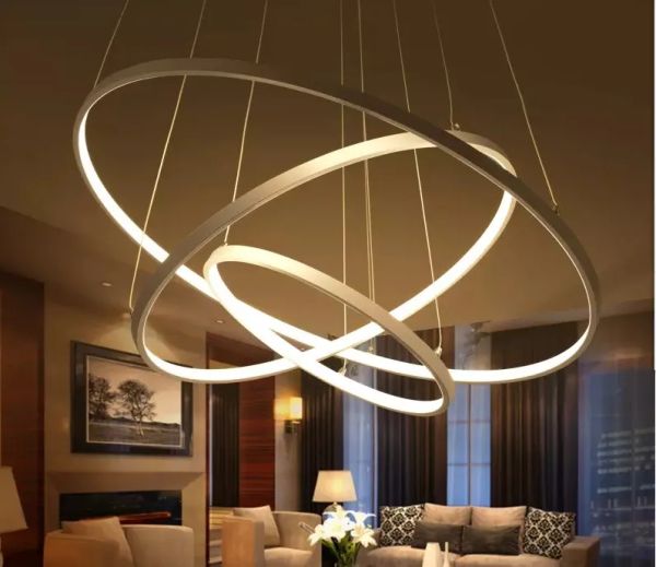 Lampes suspendues à anneau circulaire moderne 3/2/1 anneaux circulaires corps en aluminium acrylique éclairage LED luminaires de plafonnier pour salon salle à manger LL