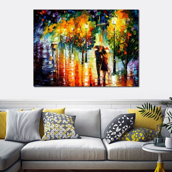 Modern Cityscapes Canvas Art Due coppie Dipinti ad olio realizzati a mano per la decorazione domestica contemporanea