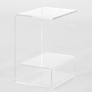 Table d'appoint moderne en acrylique transparent avec rangement, table d'appoint transparente, table basse avec étagère à livres