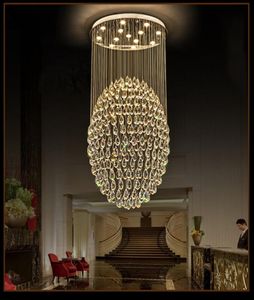 Lustre en cristal clair moderne K9 éclairage suspension d'escalier pour hôtel Villa Hall Duplex Villa escalier éclairage en acier inoxydable