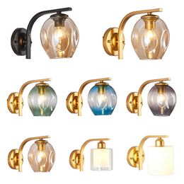 Modern Color Sconce Wandlamp Glas Lampenkap Loft Decoratieve Indoor Corridor LED Wandlichten Armaturen E27 Zwart Goud Blauw 210724