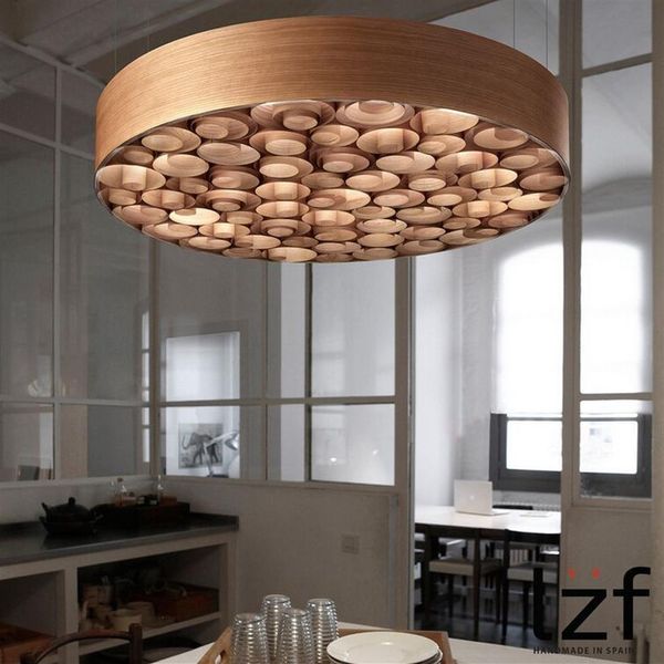 Moderne Couleur Bois Art LED Lustre Plafond Restaurant el Café Bar Luminaires Chambre Lampes Suspendues Salon Étude M258j