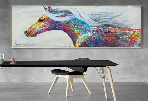 Arte moderno colorido de la lona del caballo pintura al óleo del caballo impresión en lienzo cartel grande de la pared de la lona para la decoración de la sala de estar del hogar 3421365