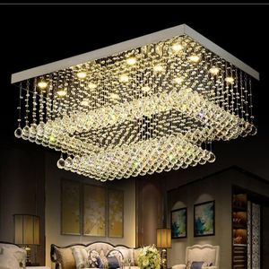 Modern eigentijds LED-kristallen kroonluchters met afstandsbediening en LED-verlichting voor woonkamer Rechthoekig inbouwplafondverlichting Fixtur3011