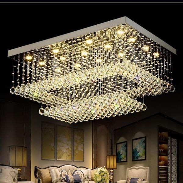 Lustres en cristal LED à distance contemporains modernes avec lumières LED pour éclairage de plafond encastré rectangulaire de salon Fixtur293C