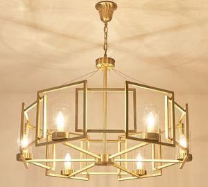 Boîte de cuivre moderne lustre cadre géométrique lampe à LED 6 8 têtes pour cuisine salon décoration lustre éclairage maison MYY