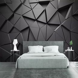 Moderne Créatif 3D Géométrique Abstrait Gris Triangle Grande Murale 3D Papier Peint Salon TV Mur Décor À La Maison Mur Tissu 3D Fresque 210722
