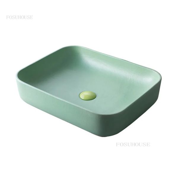 Modernos fregaderos de baño creativos accesorios de baño simples lavavajillas rectangulares para el hogar inodoro de cerámica sobre el mostrador
