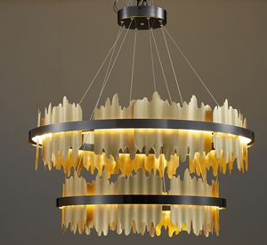 Candelabro LED de círculo creativo moderno con Control remoto, lámpara colgante de oro negro para sala de estar, vestíbulo, accesorios de iluminación de Hotel