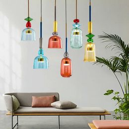 Moderne créatif couleur bonbons verre suspension lampe salle à manger chambre enfants suspension lumière décoration de la maison E27 luminaires 240301