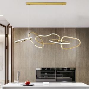 Design créatif moderne led lustre lampe or salle à manger luminaire suspendu luxe cuisine île anneau lampes
