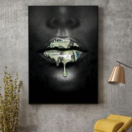Moderne créatif Dollar lèvres affiches et impressions noir beauté toile peinture mur Art photos pour salon décoration de la maison