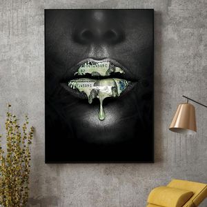 Modern Creative Dollar Lips Posters and Prints Black Beauty Canvas Painting Wall Art Pictures For Living Room Home Decoration
