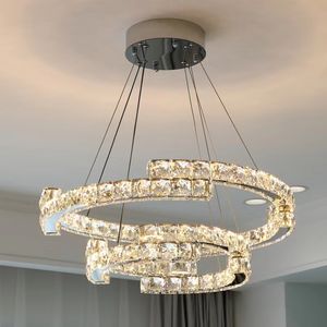 Moderne creatieve ring kristal kroonluchter roestvrijstalen goud zilveren hangende lamp woonkamer slaapkamer restaurant decoratielampen