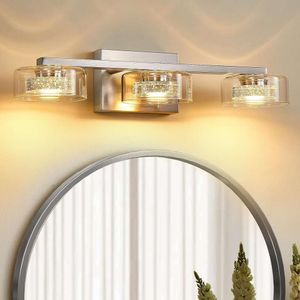Moderne kristallen geborsteld nikkel ijdelheid lichten met heldere glazen schaduw voor slaapkamer leven - dimbare led 4 lichte badkamer ijdelheid licht over spiegel - badkamer verlichtingsarmaturen