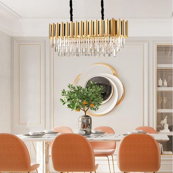 Lustre de plafond en cristal moderne allumant des lustres à LED d'or d'ellipse Appareils d'éclairage de décoration de luxe pour le restaurant à la maison Hôtel