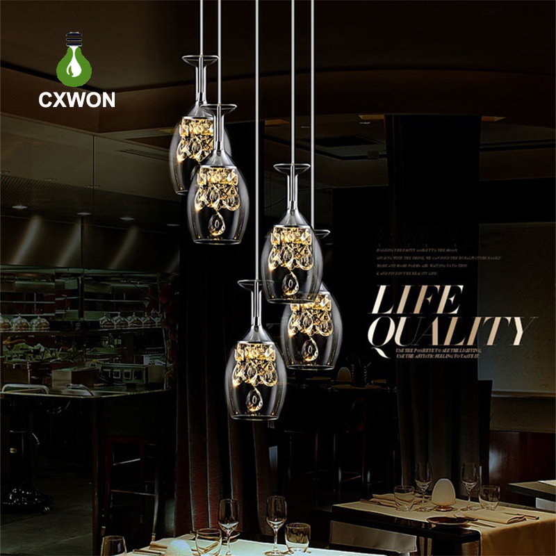 Modern Crystal Chandelier 3-Lights Wine Glasses Bar Luxury Chandelier Hanging Restaurant Dining Living Room Pendant Lights