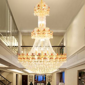 Lustre en cristal moderne Lustres en or américain Luminaire LED Lumières Villa Hôtel Grand Droplight 3 Couleur de la lumière blanche Dimmable