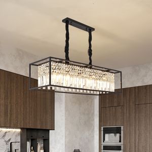Lustre en cristal moderne noir/or lampe Haning pour salle à manger luxe décor à la maison cuisine îlot éclairage Led Rectangle Lustre