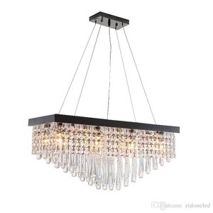 Lustre en cristal moderne pour salle à manger Rectangle LED éclairage suspendu perle noir lampes à Suspension en acier inoxydable