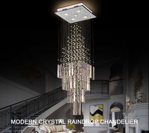 Moderne kristallen kroonluchter voor woonkamer kolomkristal opknoping lamp vierkante basis licht armatuur trap loft kroonluchters