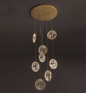 Lustre en cristal moderne pour escalier Led or/noir salle à manger lampe suspendue anneau de luxe Design chambre éclairage lustre rond