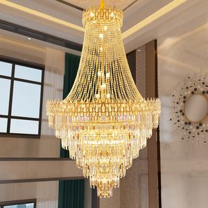 Modern Crystal Chandelier LED Licht Europese luxe Luxe Big Crystal Kroonluiers Lichten Lichten Restaurant Trap Huis Binnenlicht Dia100cm