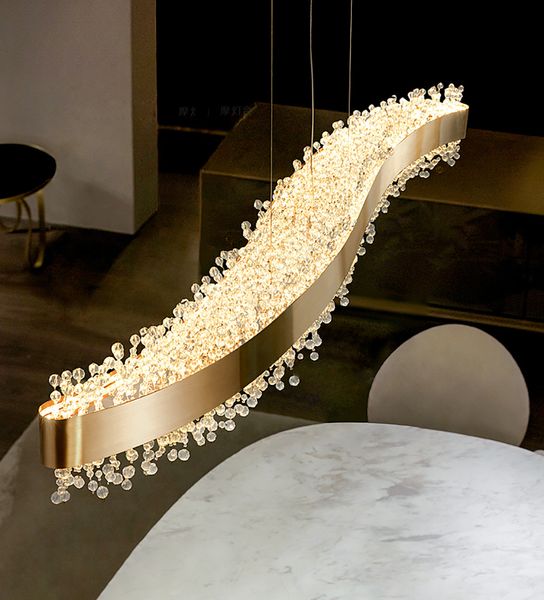 Lustre en cristal moderne éclairage salle à manger S forme Design LED suspension lampe décor à la maison cuisine îlot Rectangle luminaire