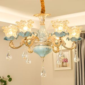 Modern Crystal Chandelier Lighting armatuur LED Licht Europese keramische kroonluchters Franse restaurant Eetkamer Woonkamer Luminaria Lamp