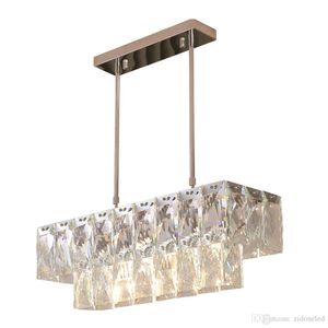 Moderne Crystal Kroonluchter Rechthoek Eetkamer Verlichtingsarmaturen Luxe Keuken Eiland LED Lustres de Cristal Hanglamp