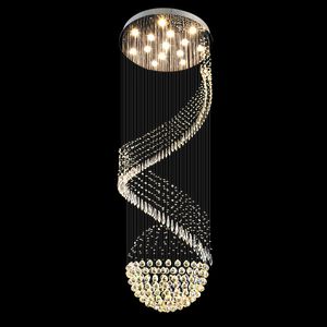 Modern Crystal Chandelier Spiral Sphere Design 8 Licht kristal hoog plafondlicht kroonluchter voor woonkamer Hotel Trap Foyer Entryway 24inch