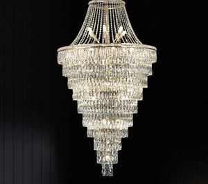 Lustre en cristal moderne villa salon lampes suspendues bâtiment simple creux plafonniers au sol de luxe éclairage de lustre long