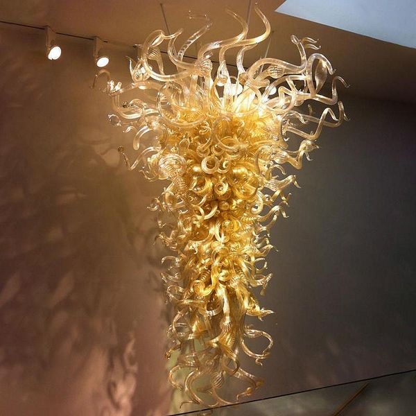 Lustres en cristal modernes lampe ambre fait à la main en verre soufflé LED cristal long escalier lustre lampes d'escalier luminaires suspension de luxe
