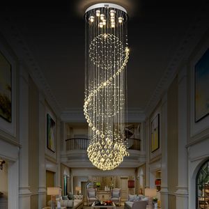 Lustres en cristal modernes LED cristal long escalier lustre d'intérieur longues lampes d'escalier Villa hôtel hall luminaire