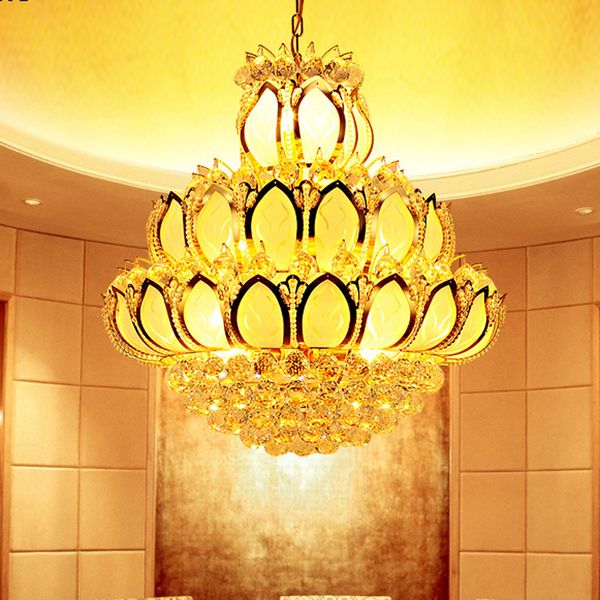 Lustres en cristal modernes luminaire LED lumières américain doré fleur de Lotus lustre lampe maison éclairage intérieur