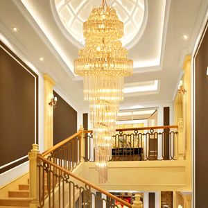 Modern Crystal Chandeliers Lights Fecture Led Lights American Long K9 Chandelier Lampen Hotel Hall Lobby Trap Way Home Indoor Lighting