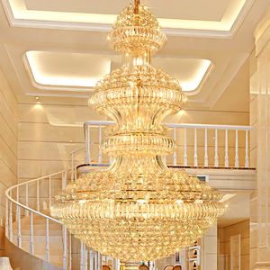 Candelabros de cristal modernos, lámpara dorada europea, lámparas LED, vestíbulo de Hotel, pasillo, escalera, iluminación interior para el hogar