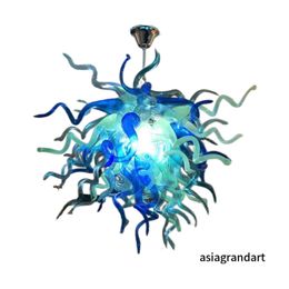 Moderne kristallen hanglampen schaduw vorstblauw hand geblazen glazen kroonluchter licht voor hotelcafé decor murano stijl glas kunst indoor verlichting lr1385