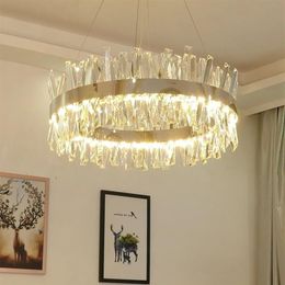 Lampes suspendues de lustre rond en cristal chromé moderne allumant des lustres rectangulaires en or pour le salon chambre à coucher îlot de cuisine Lu2620