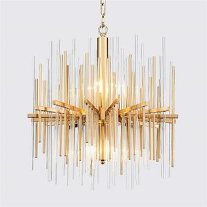 lustre moderne en cristal pour lampes de salon lustres de chaîne en acier inoxydable rond doré de luxe éclairage LLFA290s