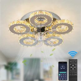 Lampe de ventilateur de plafond LED en cristal moderne avec télécommande, lustre de plafond variable pour chambre et salon, 110 V/220 V, contrôle APP - YQ240201
