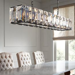 Candelabro LED de cristal moderno para comedor, accesorios de iluminación rectangulares para isla de cocina, decoración del hogar, lámpara colgante para interiores
