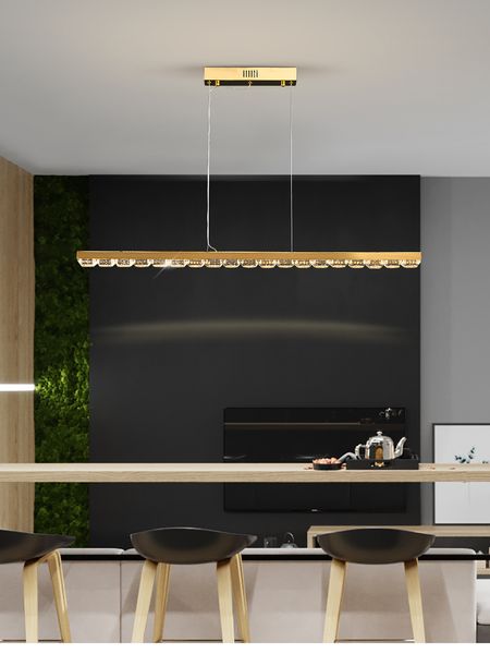 Lustre à LED de cristal moderne pour la salle à manger Nouvelle Arrivée Suspension Fil suspendu Lampes d'éclairage en acier inoxydable or