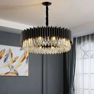 Lustre LED en cristal moderne avec châssis noir lampes suspendues plafonniers pour salon salle à manger cuisine île décor