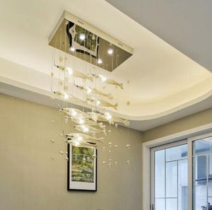 Moderne kristallen hanglamp rechthoek hangende lampen armaturen creatieve vis droplight voor slaapkamer woonkamer decor